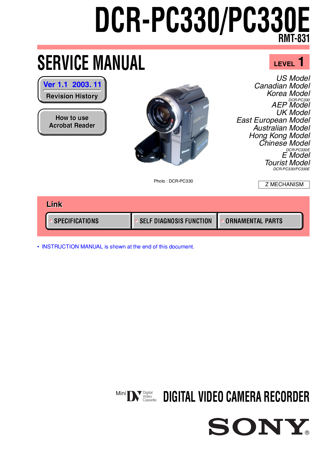 Download free pdf for Sony RMT-831 Remote Control manual